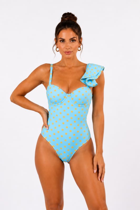 Close-up of the Alessia One Piece fabric and design detail, crafted by Zinzina Swimwear.