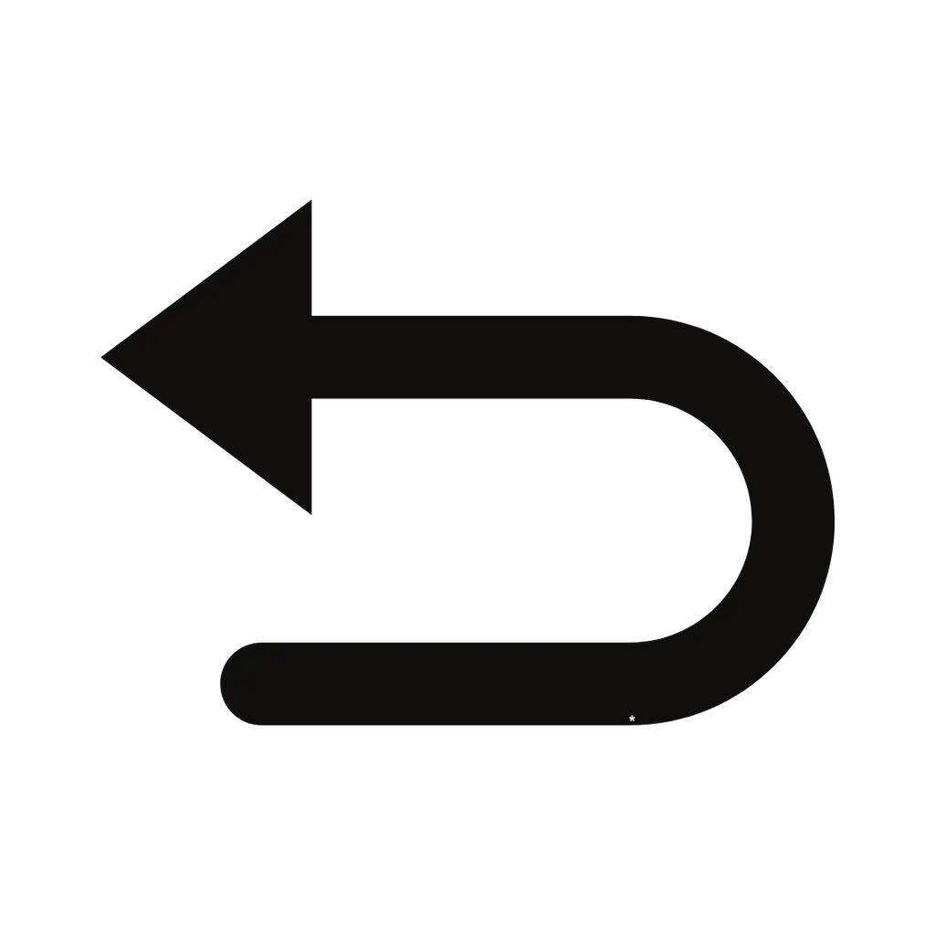 Black curved arrow icon with white tip