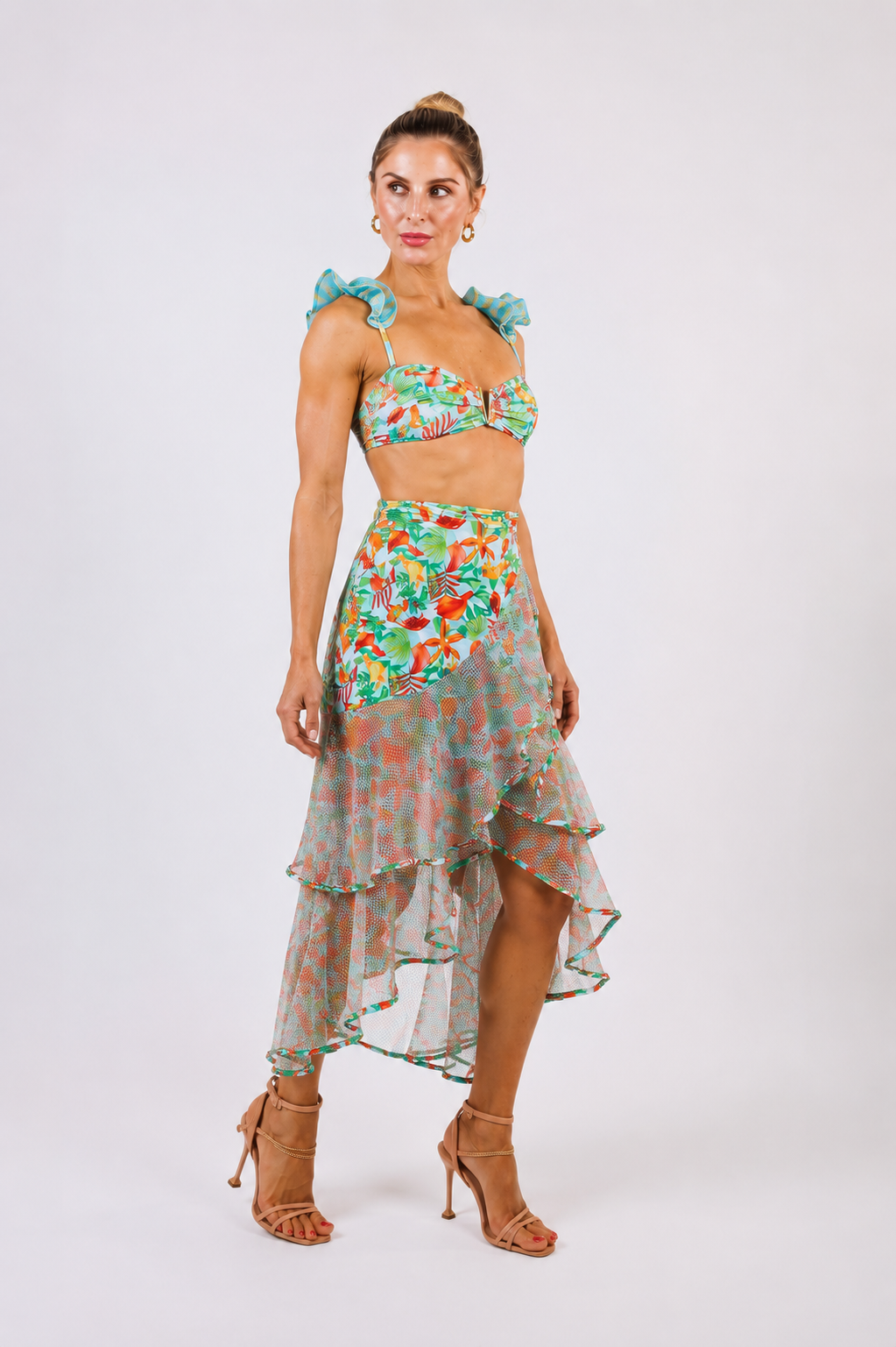 Side profile of the Sofia Wrap Skirt by Zinzina, showing the flow and drape of the fabric.